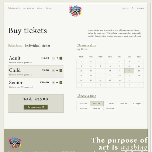 Art Gallary website ticket booking page