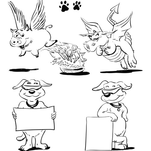 Cartoon Sketches - Flying Pigs, Cool Dogs, and Hot Dragons