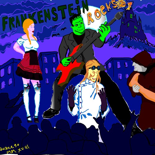 "Comic Book" Front Cover Style for "FRANKENSTEIN ROCKS" Rock and roll musical