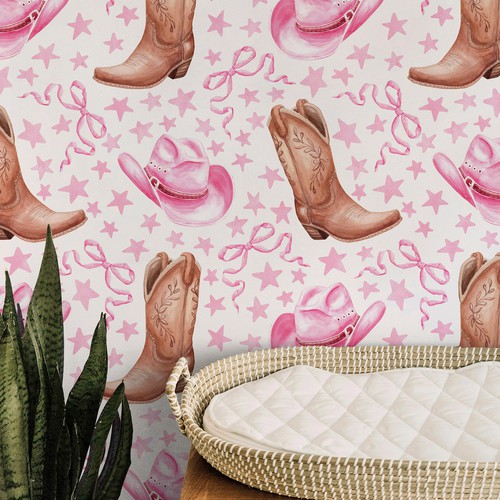 Coquette cowgirl - hand-painted watercolor wallpaper design