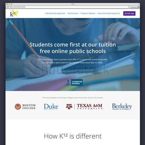 Transform K12's online education LP into an effective customer acquisition tool (Design only)