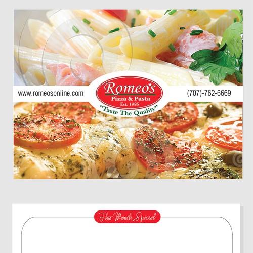 postcard template for family style pizza and pasta shop