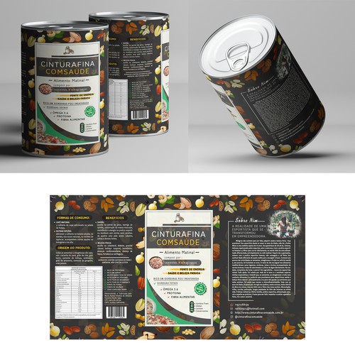 MOCK UP CANNED CINTURAFINA COMSAUDE Label Packaging Dark Background