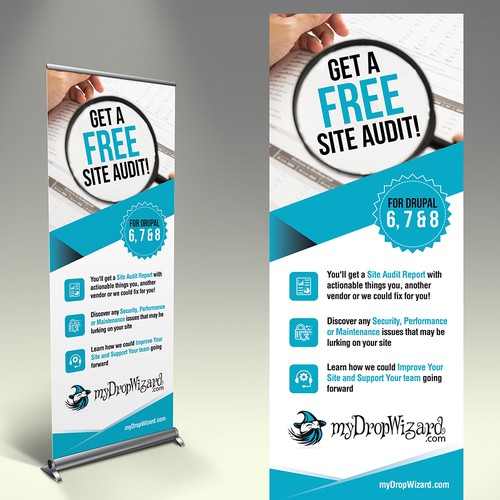 Create an awesome VERTICAL BANNER ("FREE site audit") for the myDropWizard booth at a conference!