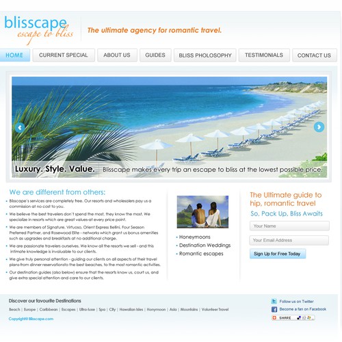 Web design of a travel company
