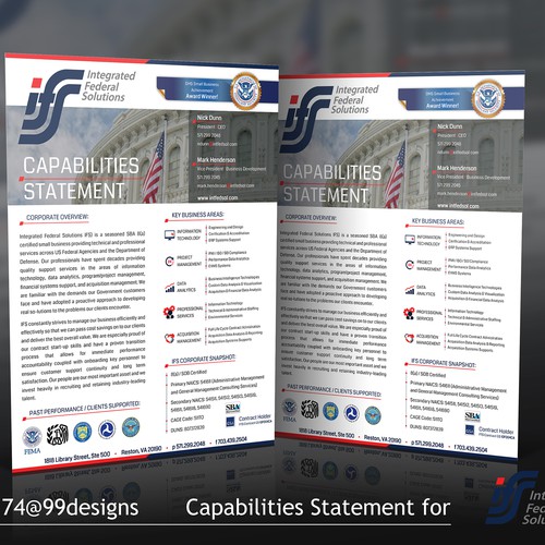 Create single page marketing / capabilities statement for clients in the federal marketplace