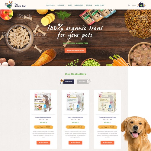 Homepage design for organic pet food brand