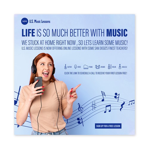 Online banner ad for U.S. Music Lessons