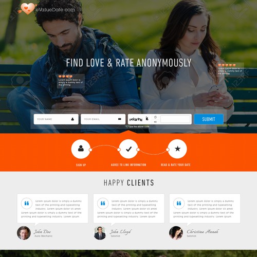 landing page for a dating site