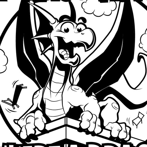 Cartoon Black and White Dragon