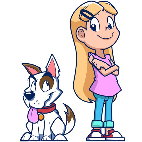 Girl and Puppy character mascots.