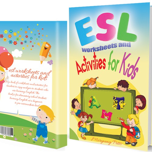 Create a playful cover for a workbook for kids learning English