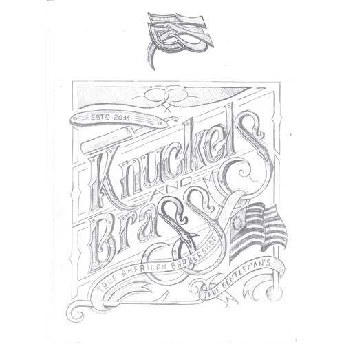 Create head turning logo/illustration for Knuckles and (&) Brass