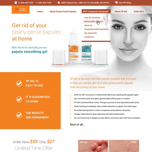 homepage for a medical gel website