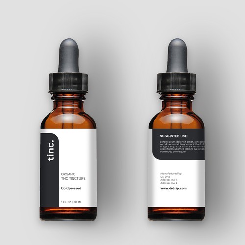 Label Proposal for a clean, clinical, and modern looking Cannabis Tincture