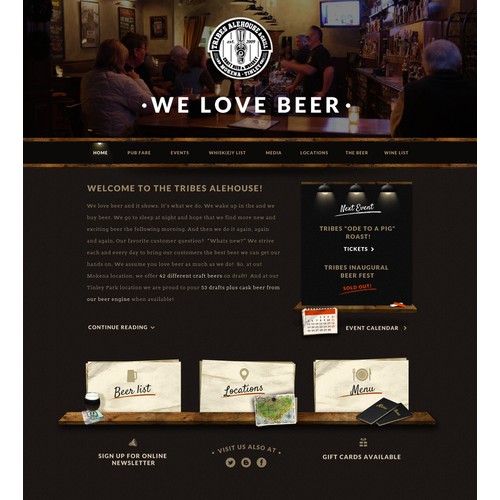 Web design concept for Tribes Alehouse