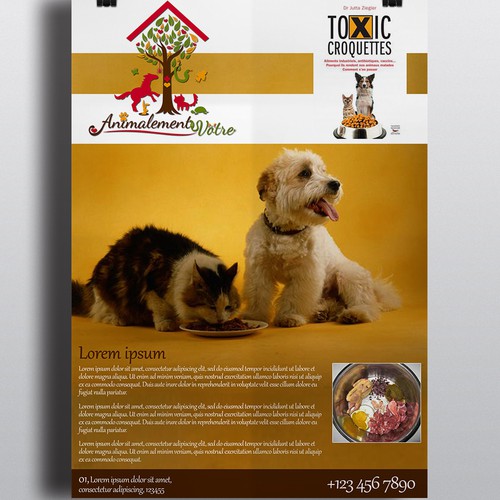 Create a flyer to promote the marketing of Dr. Jutta Ziegler's pet food in Switzerland