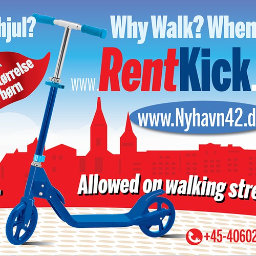 sign for kickbike rent out shop denmark