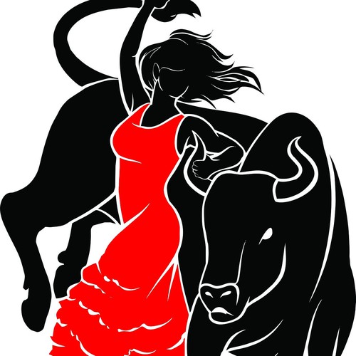 Simple, Regal, and Strong Graphic of Woman grabbing bull by the horns!