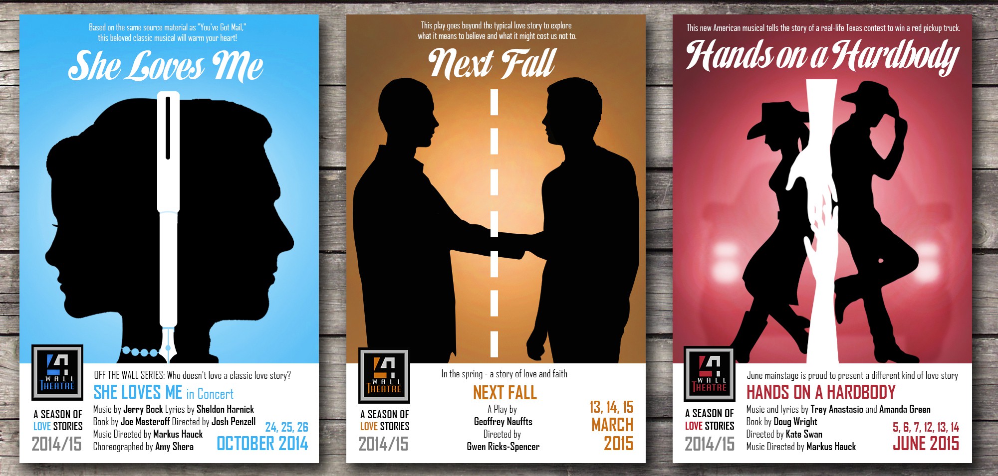 4th Wall Theatre's 2014-15 three-show Season graphics