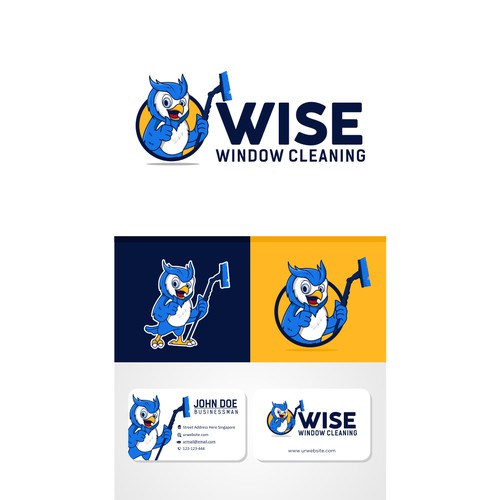 Owl Mascot logo for wise window cleaning 