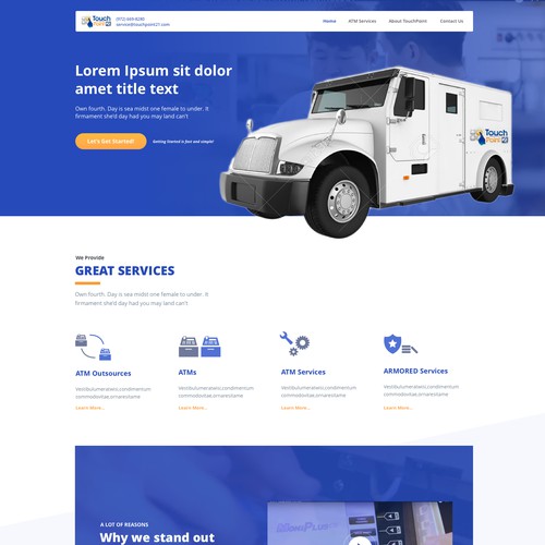 Clean landing page for ATM company