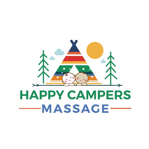 Cute and colorful logo for the Happy Campers Masagge