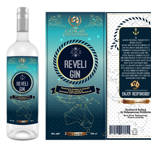 Nautical themed glacial label for gin bottle 