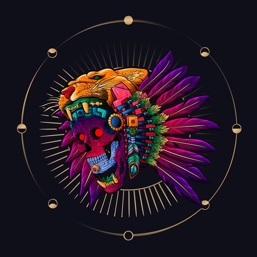 Ilustración de una calavera jaguar estilo mexicano