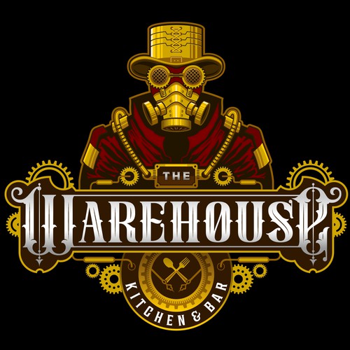 Logo required for a Steampunk Industrial themed restaurant and bar WAREHOUSE KITCHEN AND BAR