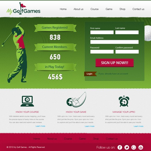 Create the next website design for MyGolfGames
