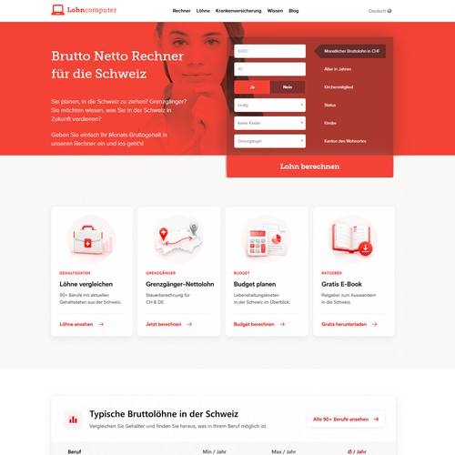 Create a makeover for the homepage of the well-known lohncomputer.ch website.