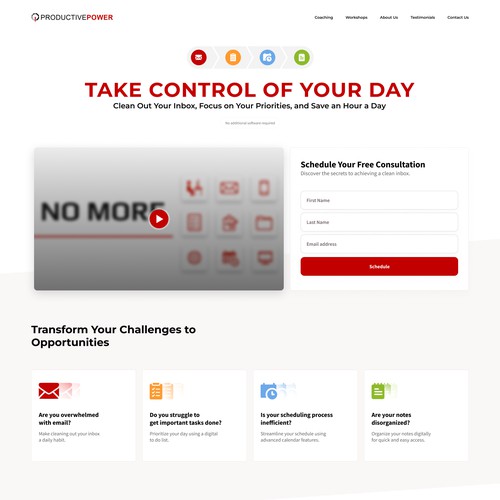 Digital productivity landing page