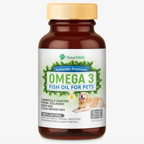 Label for Omega 3 fish oil for pets