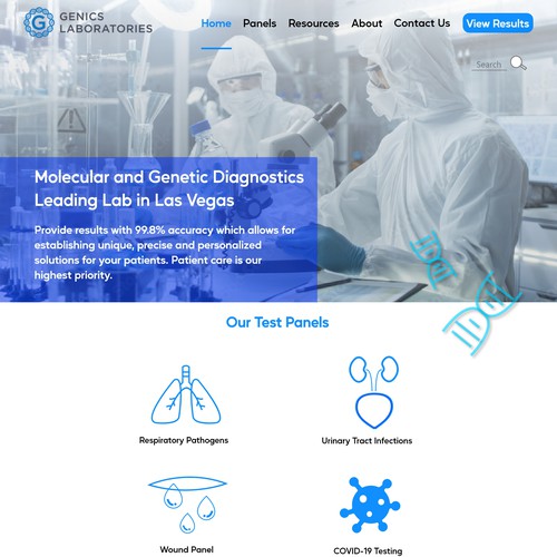 Website design concept for Genics Laboratories