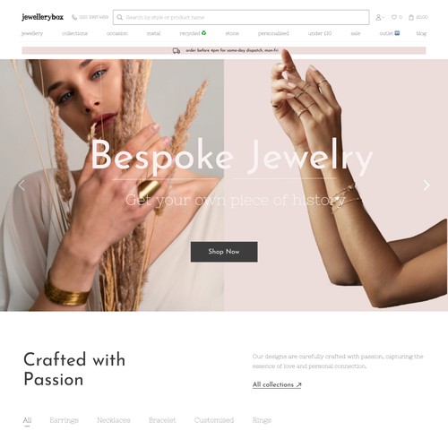 Landing page for Bespoke Jewelry