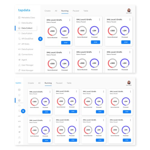 UI design for a data processing cloud