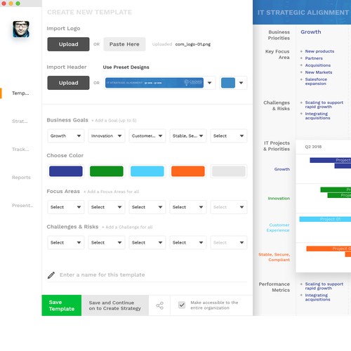 Create a sharp, simple UI design for an awesome new business strategy tool.