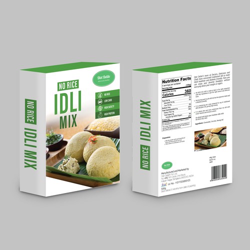 Clean/Minimalist Packaging for Diet Delight's No Rice Idli Mix