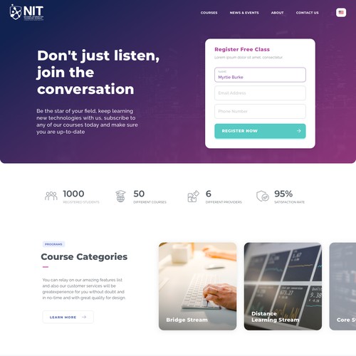 Creative homepage of an IT Courses website (Academy)