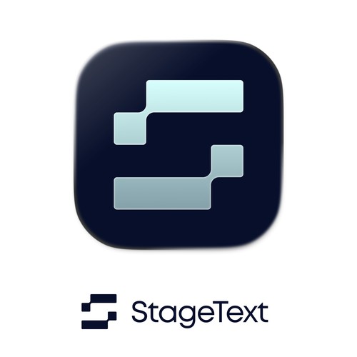 Minimal, professional app icon + logo for StageText (Live subtitle app for theatre)