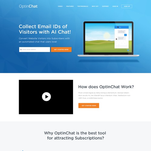 OptinChat Landing Page for an email collection tool