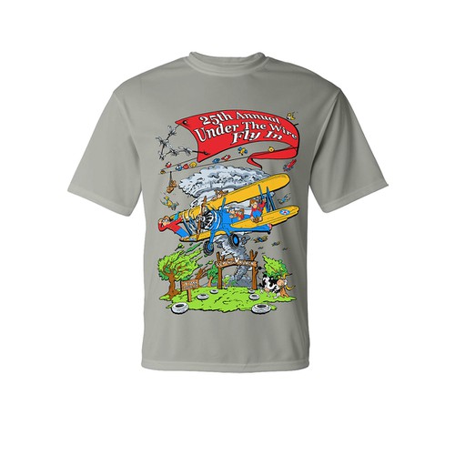 Design a cartoon T-Shirt with planes buzzing our strip. 25th Annual Under the Wire Fly-In
