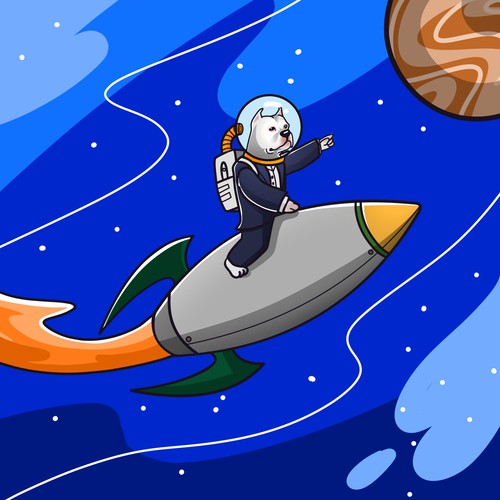 a puppy piloting a rocket