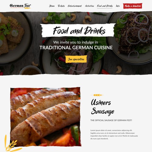 Food & Drinks Subpage Design Concept for German Fest Event