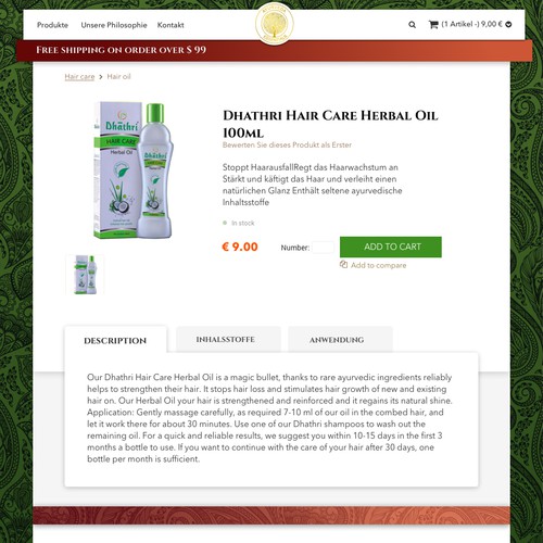 Product page for Ayurveda Cosmetic shop