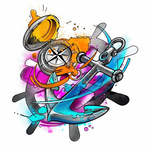 Elementos marítimos y acuarela