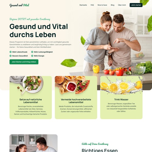 Homepage-Design für Ernährungskurs