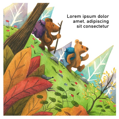 Book illustration - bears hiking trip