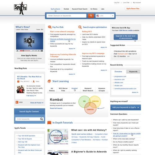 SpyFu VIP home page design 